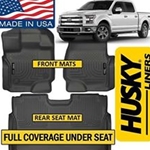 Combo Husky X-Act 2015+ F150 SuperCrew Cab Front and Rear Full Coverage Mats Black Color 53341/53491