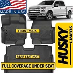 Combo Husky X-Act 2015+ F150 SuperCrew Cab Front and Rear Full Coverage Mats Black Color 53341/53491